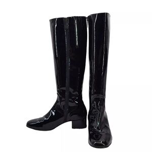Aquatalia Larkin Crosshatch Patent Leather Knee High Boots Black Sz 7 Waterproof